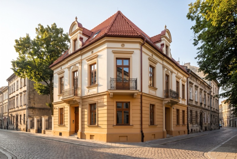 Dom z remontowanym dachem, prace dekarskie